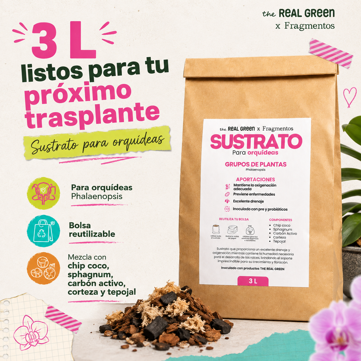 Sustrato para orquídeas 3L