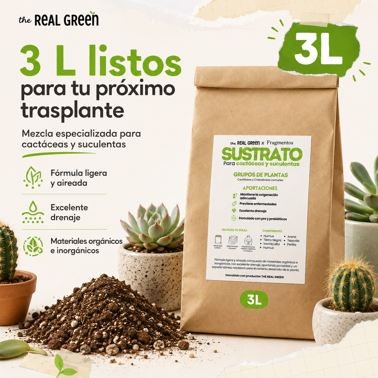 Sustrato para cactáceas y suculentas 3L