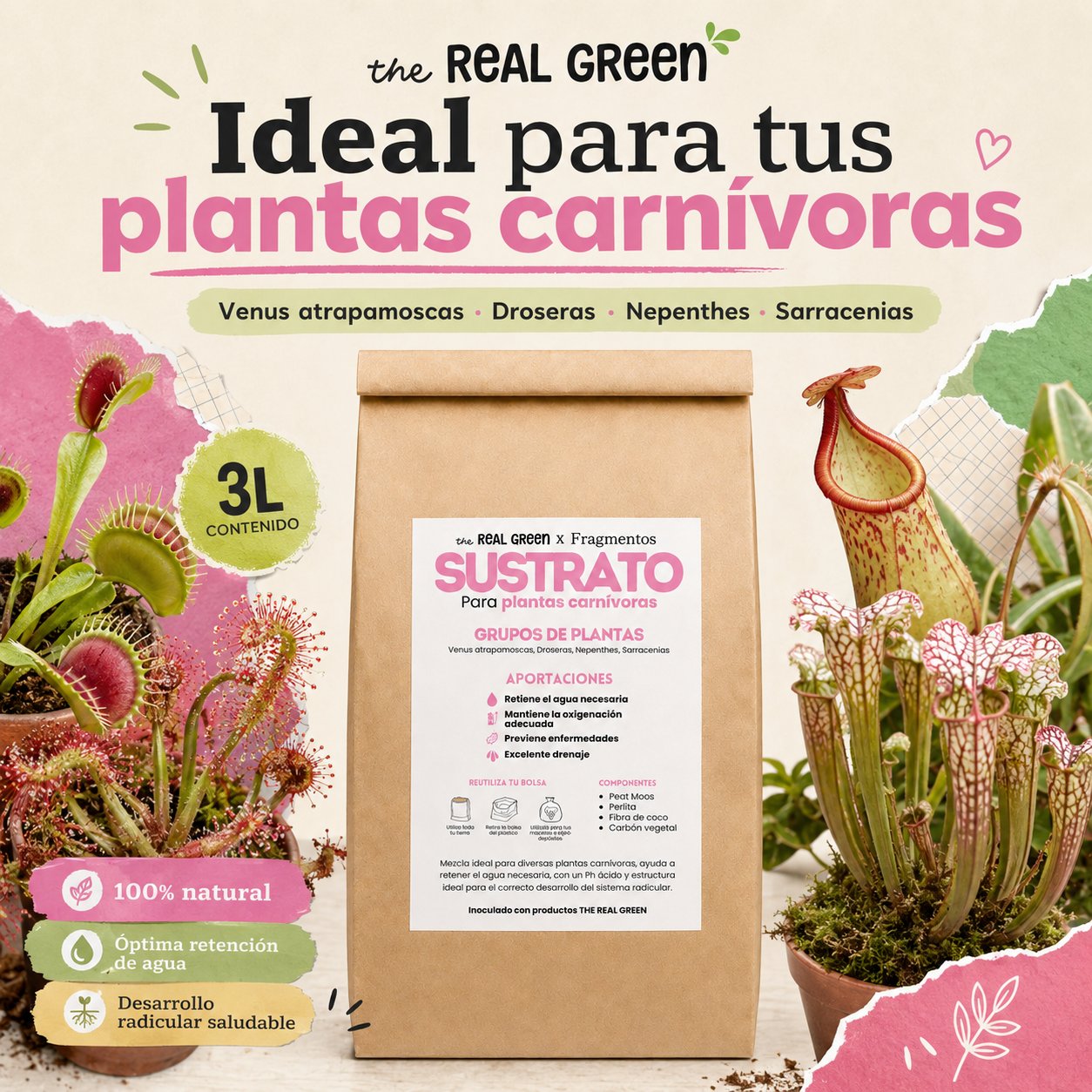Sustrato para plantas carnívoras 3L