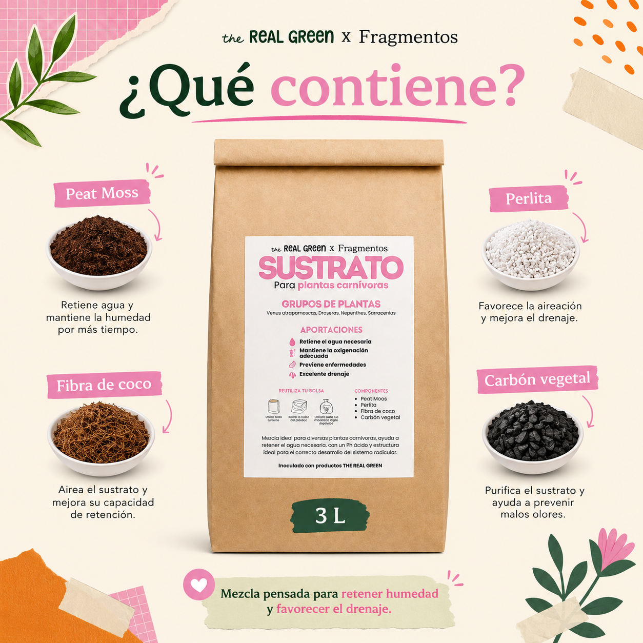 Sustrato para plantas carnívoras 3L