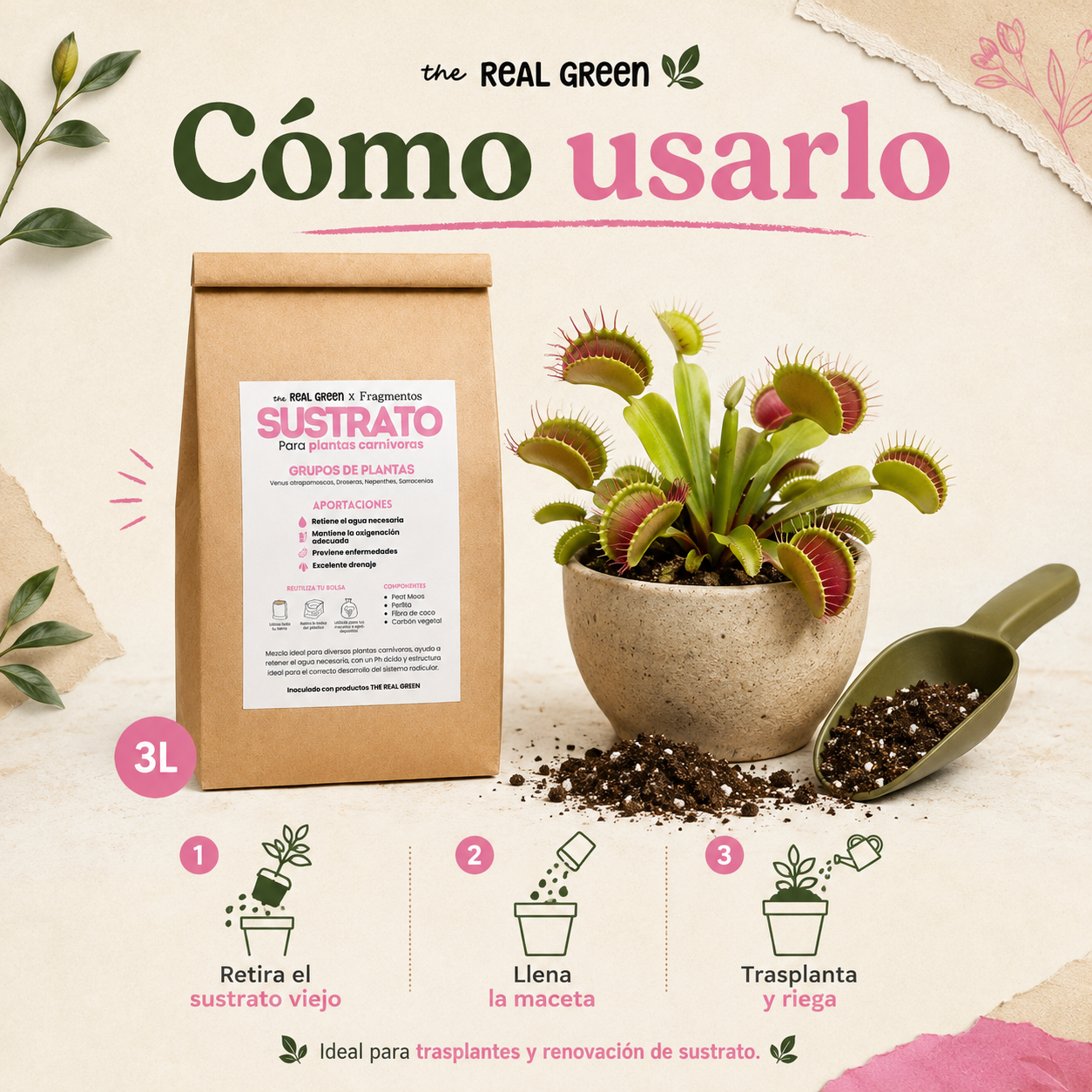 Sustrato para plantas carnívoras 3L