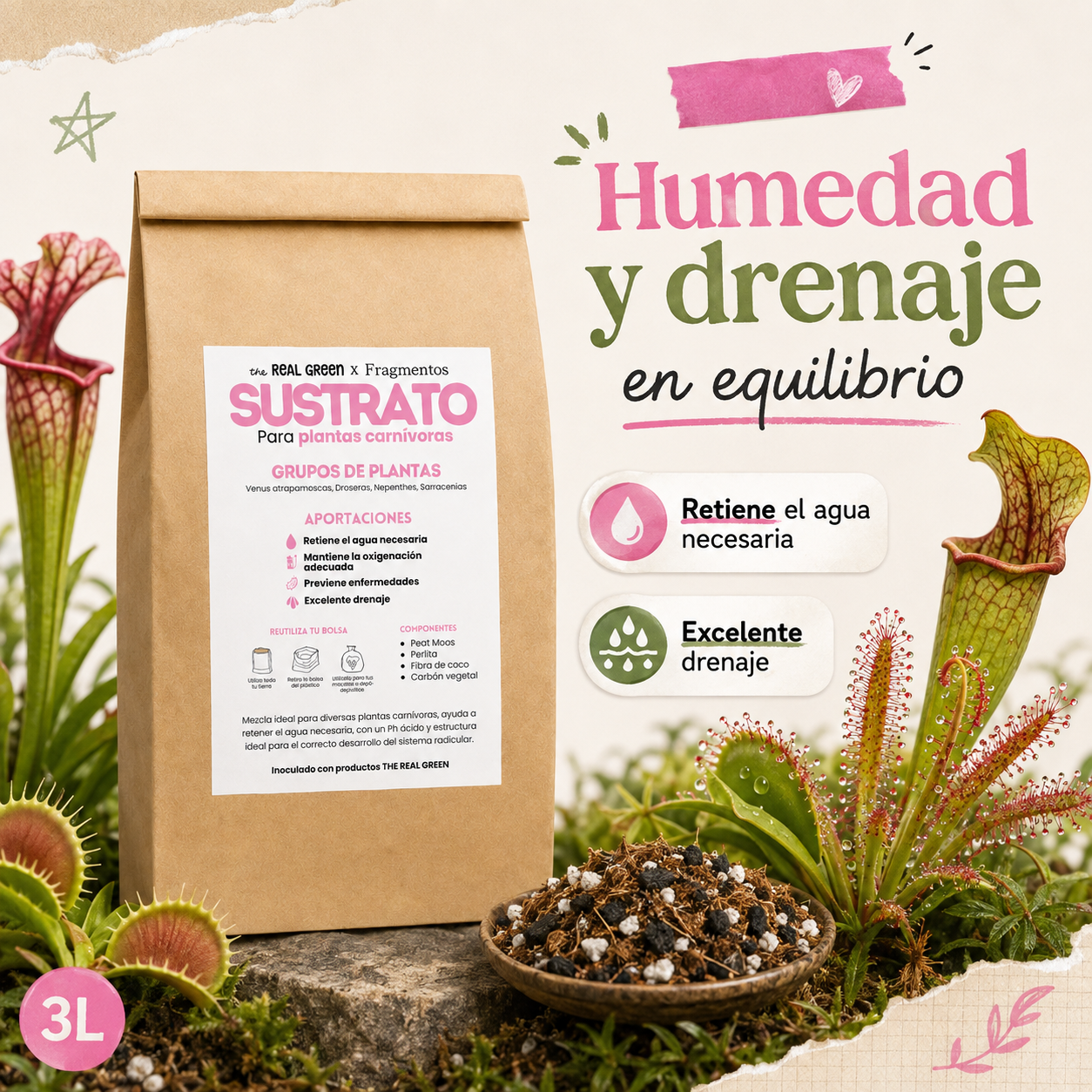 Sustrato para plantas carnívoras 3L