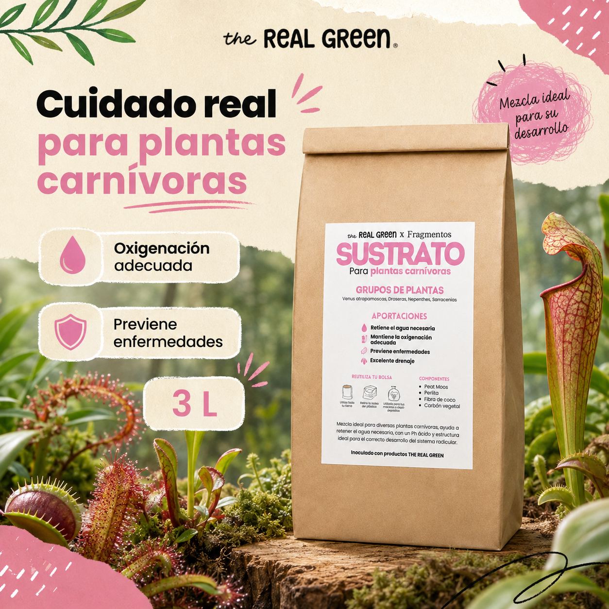 Sustrato para plantas carnívoras 3L